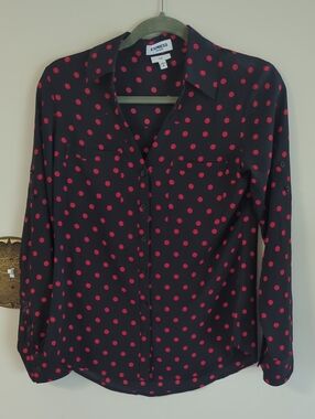 Express Women’s Black Blouse with Red Polka Dots